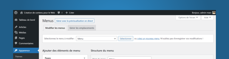 Les menus de navigation dans WordPress