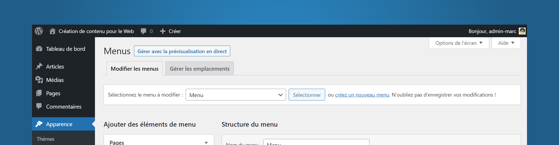 Les menus de navigation dans WordPress