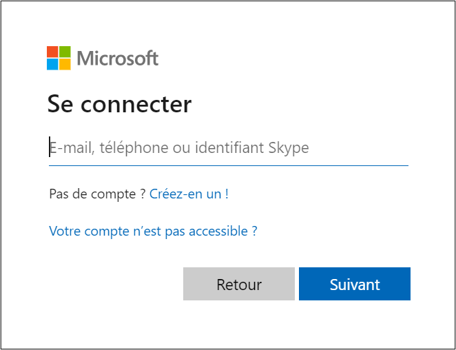 fenêtre de connexion à office.com